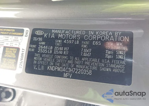 2017 Kia Sportage Lx z USA, uszkodzony, nr VIN KNDPM3AC1H7220358